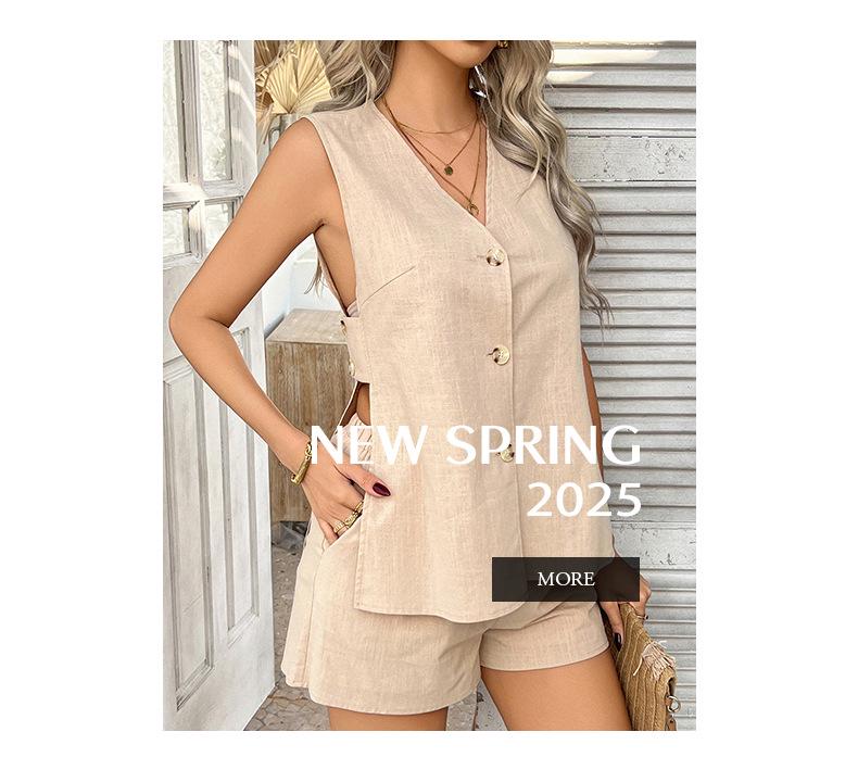 Diyun 2025 Весна/Лето Вискозный Кардиган Жилет и Шорты Комплект - Женский Повседневный Отпускной Стиль, Европейская/Американская Мода.