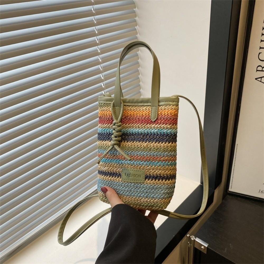 Fashion Contrasting Color Straw Messenger Bag All-match Light Weight Straw Crossbody Bag High Capacity Weave Beach Bag Daily Use