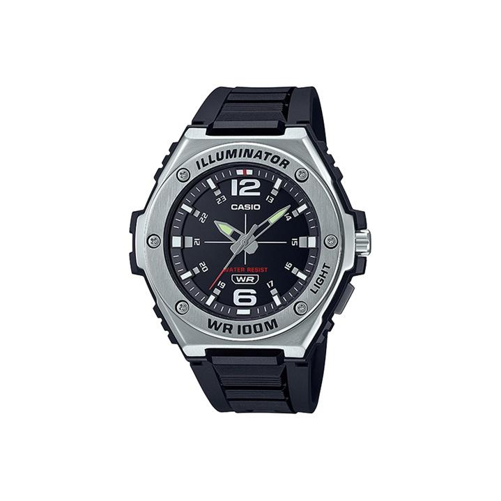 Casio Серия для молодежи Круглый циферблат Три стрелки Кварцевый механизм Ремешок из смолы Часы Мужские часы Черный MWA-100H-1A
