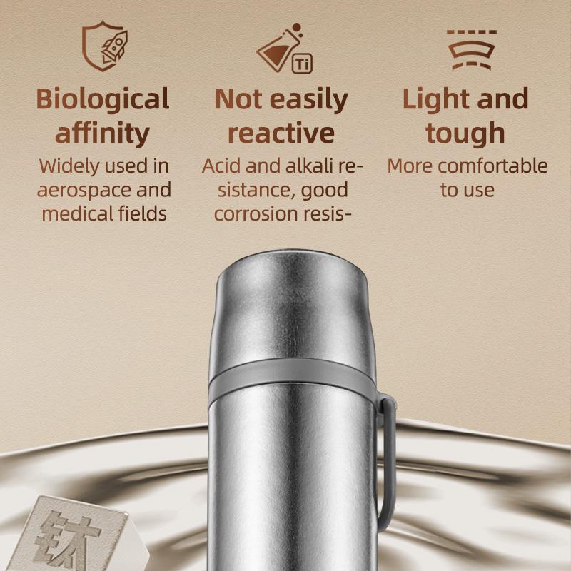 KAMJOVE Titanium Water Bottle Lightweight Food Grade Warm-keeping Kettle Cup Mug Outdoor Sports Camping Cycling Travel 500ml 24h