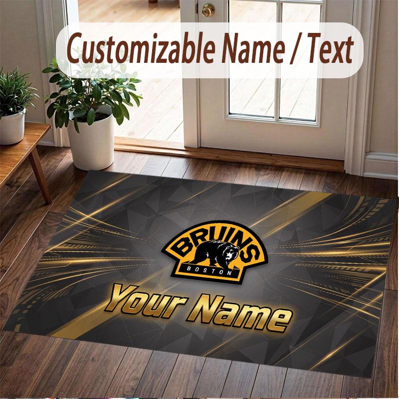 Индивидуальный ковер с принтом узора Boston Bruins, именем и текстом, мягкий, нескользящий напольный ковер для домашнего интерьера