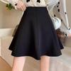 Весна 2024 Женская черная юбка А-силуэта с высокой талией - Студенческий стиль, Приталенная, Защита от просвечивания