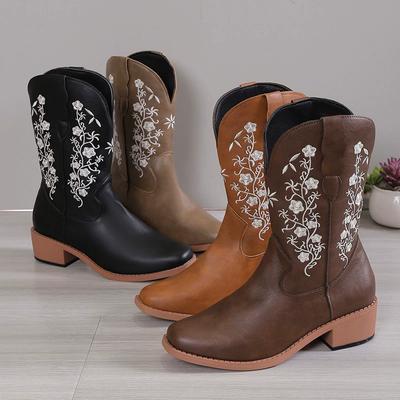 Новые женские сапоги средней высоты на осень и зиму, вышитые, в стиле ретро, удобные, большого размера, сапоги-рыцари