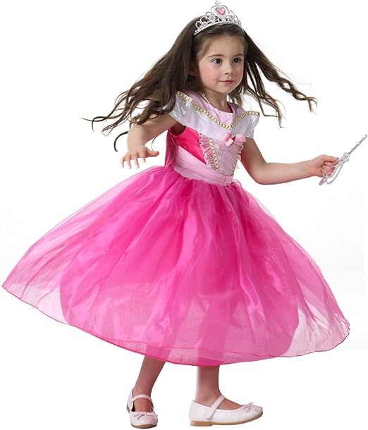 MISOAMISO Kids Princess Dress and Accessory Birthday Gift Set, Halloween, Christmas, (Pink, 120)