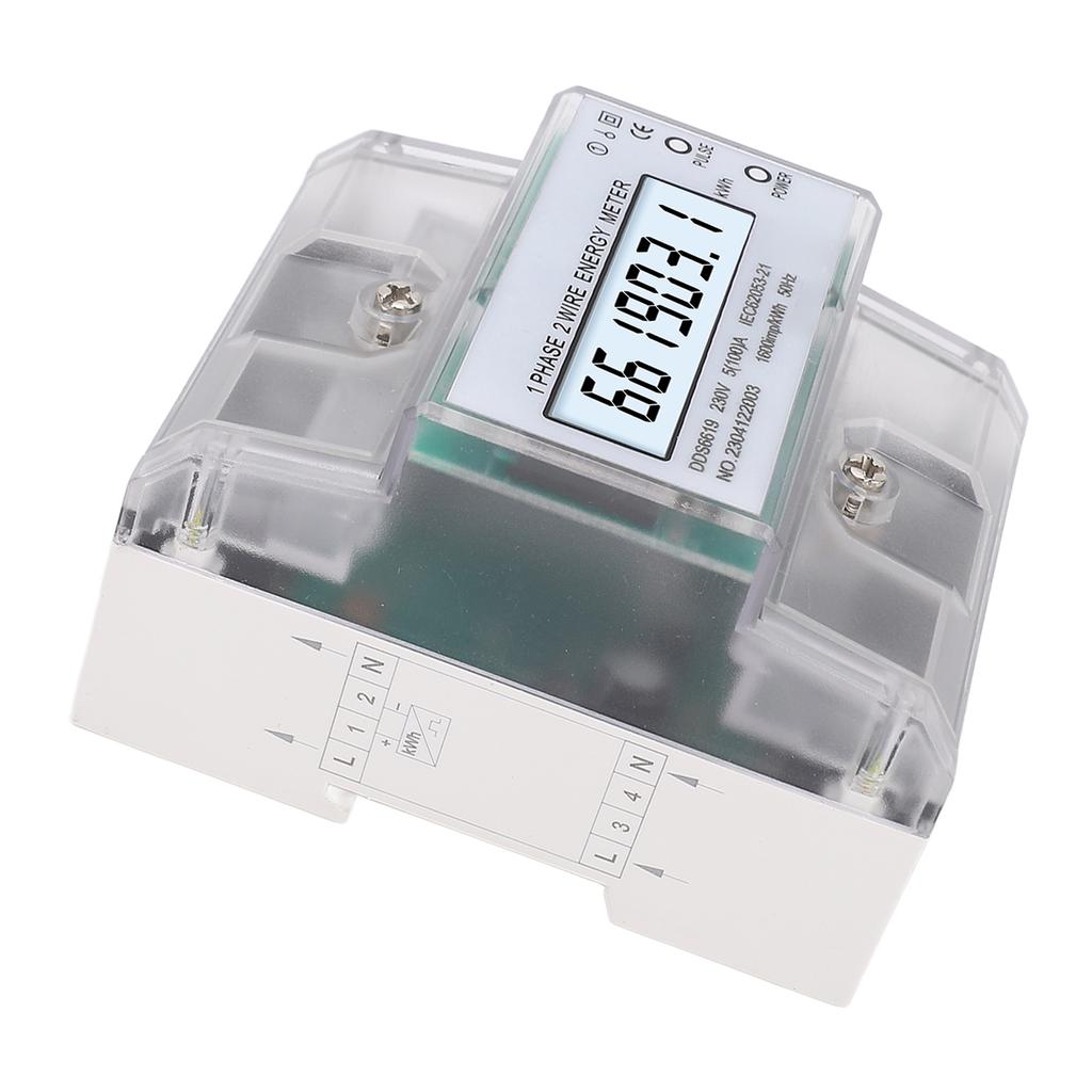 Цифровой счетчик электроэнергии 1 фаза 2 провода кВтч Ваттметр электроэнергии DIN-рейка Подсветка ЖК-дисплей 230 В переменного тока