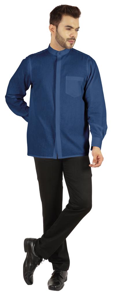 BestMan Мужская однотонная рубашка на пуговицах с китайским воротником и планкой спереди для формального случая