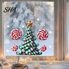 Holiday Party Supplies for Home Candy Christmas Tree Window Static Sticker, Waterproof PVC Removable Customizable Seasonal Wall Art Glass Clings,