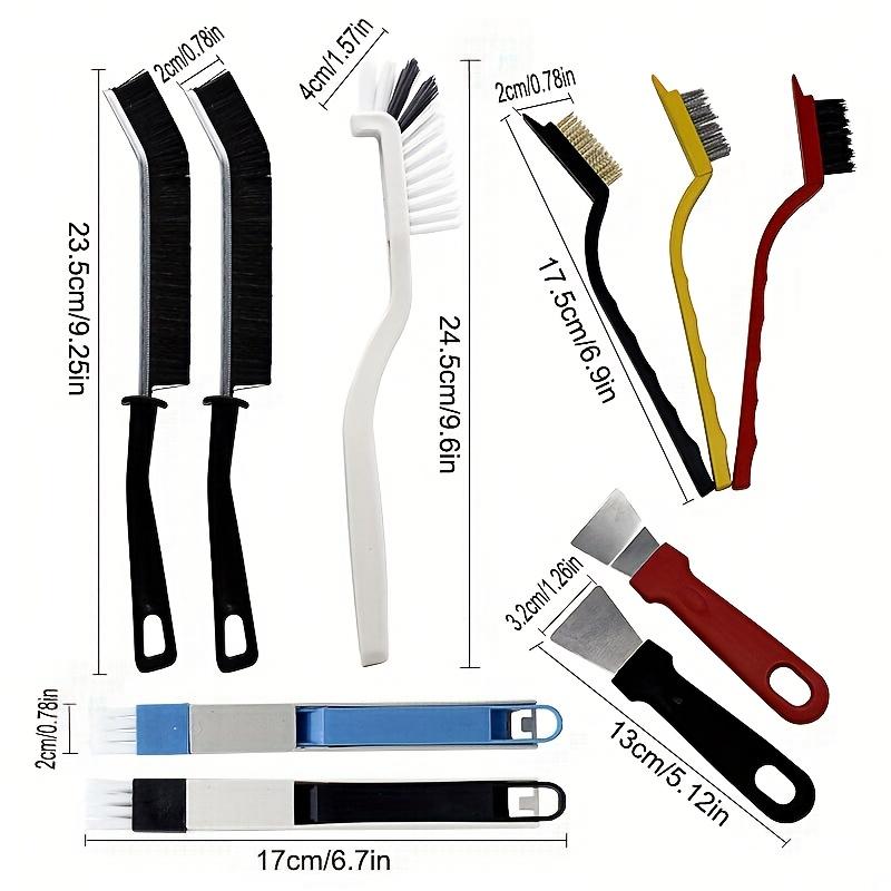 10 Pcs Kitchen Cleaning Tool Set, 8 Brushes and 2 Scrapers, Steel Wire Scrub Brushes for Stove Grease and Window Grooves