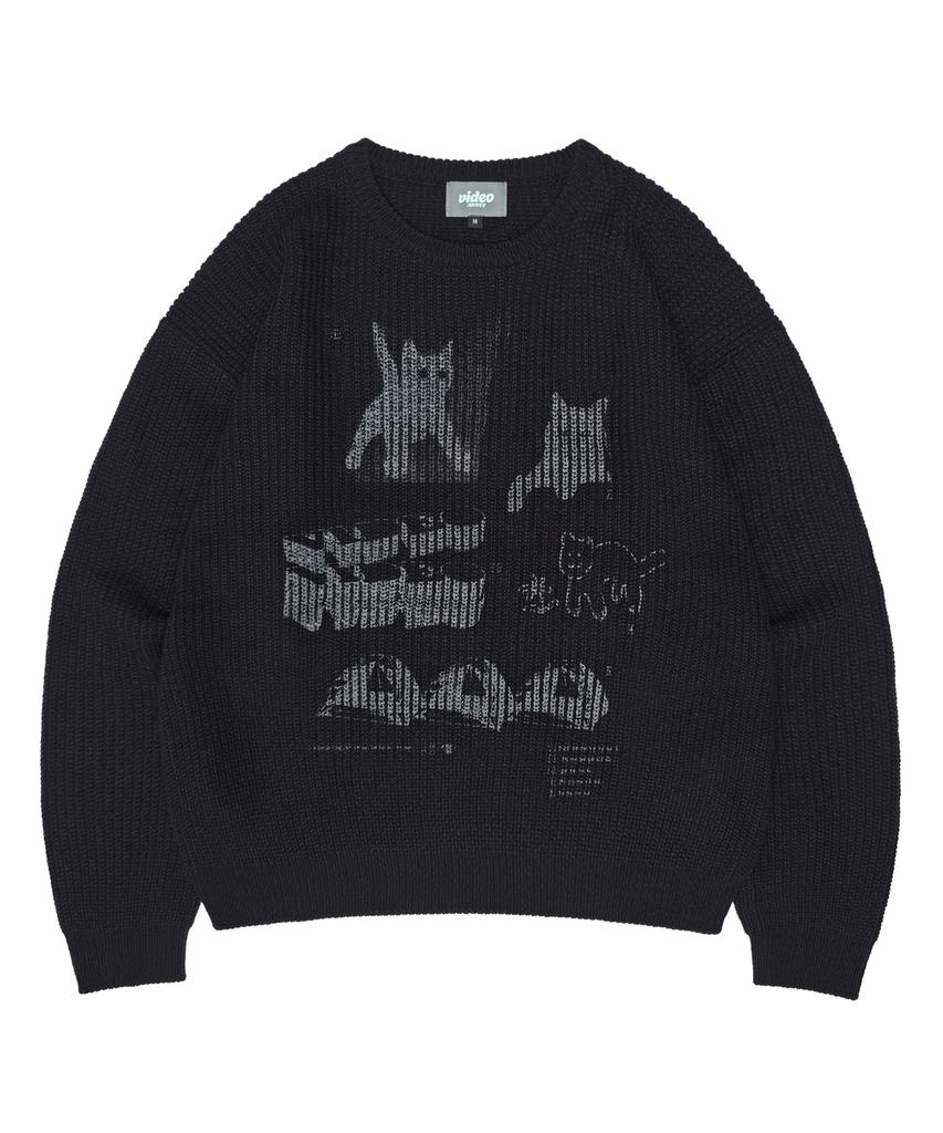 VIDEO JOCKEY Hipster Graphic Knit Sweater [Black]