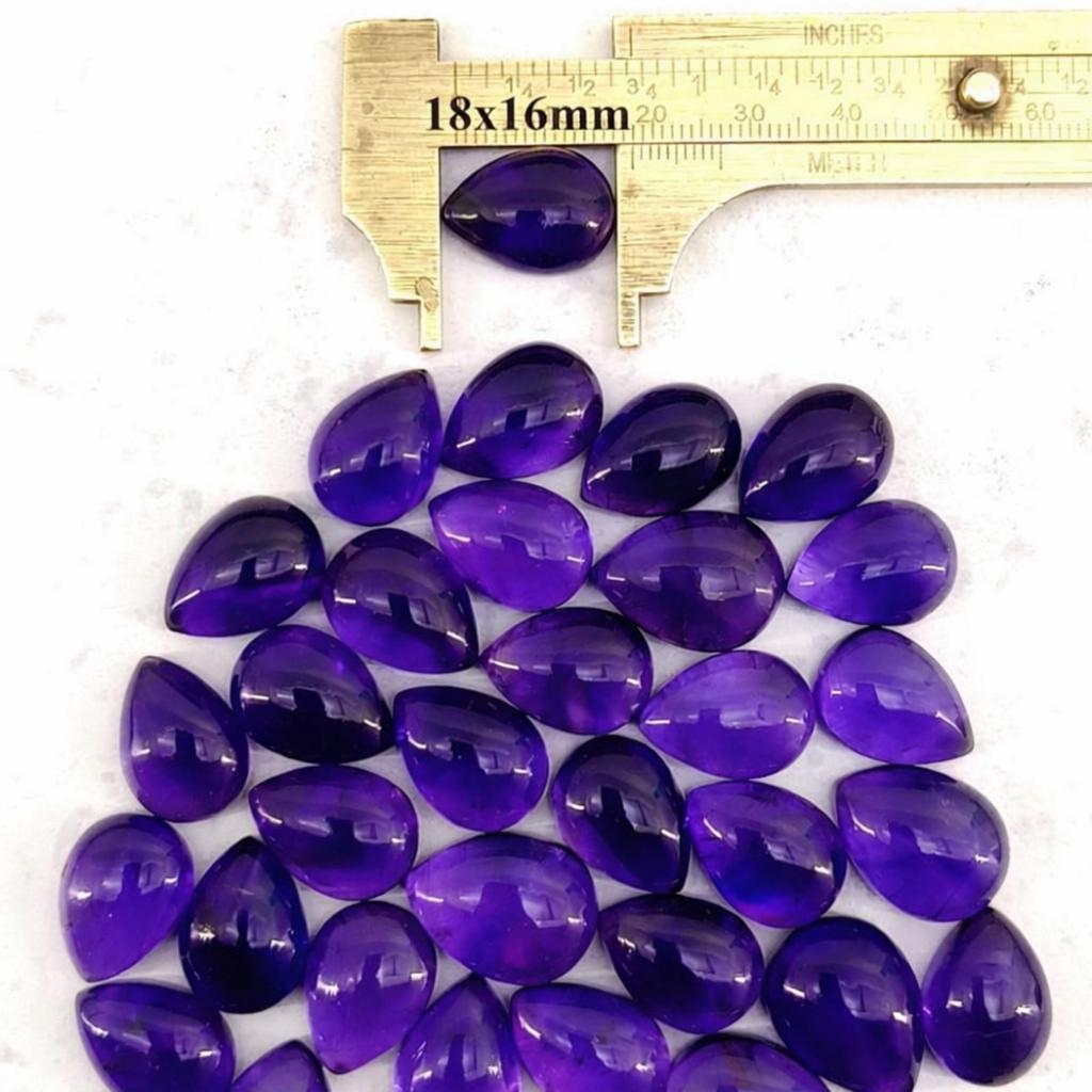 Amethyst Pear Cabochon Lot 18x16mm – Purple Gemstone Cabochons, Polished Crystal for Jewelry Making