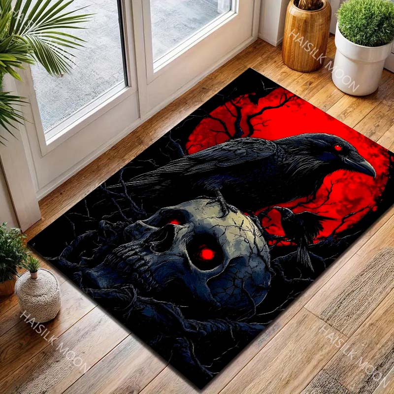 Dark Series Crow Skull Pattern Carpet for Living Room Bedroom Bedside Floor Mat Cloakroom Sofa Area Rugs Halloween Decor