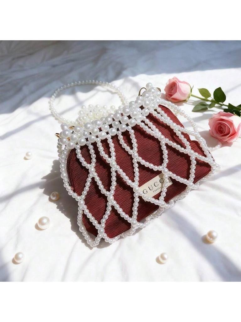 Designer Original Half Moon Bag - Handcrafted Red Crossbody with Detachable Pearl Strap, Artisan DIY Inspired Clutch GUCCI-GIFT-53