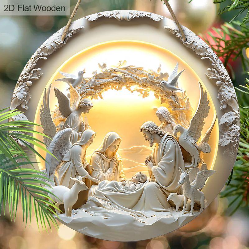 Подвеска «Святая ночь», украшение для стен или дверей дома, плоская деревянная 2D, рождественское украшение, подарки для друзей и семьи