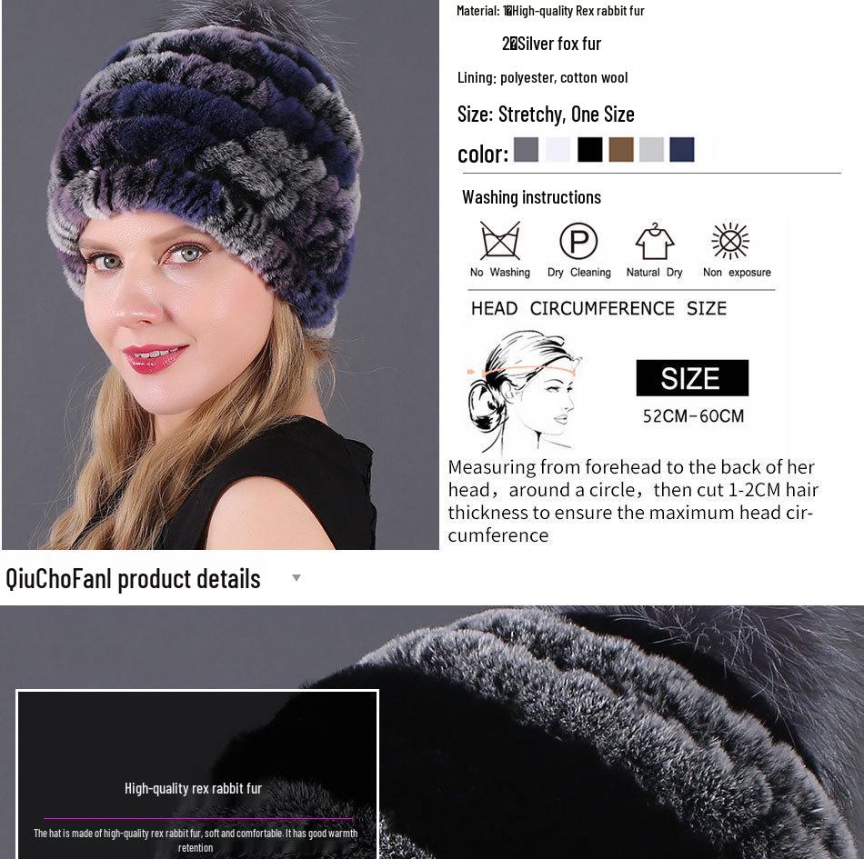 Женская меховая шапка из кролика рекс и помпоном из лисьего меха для осени и зимы