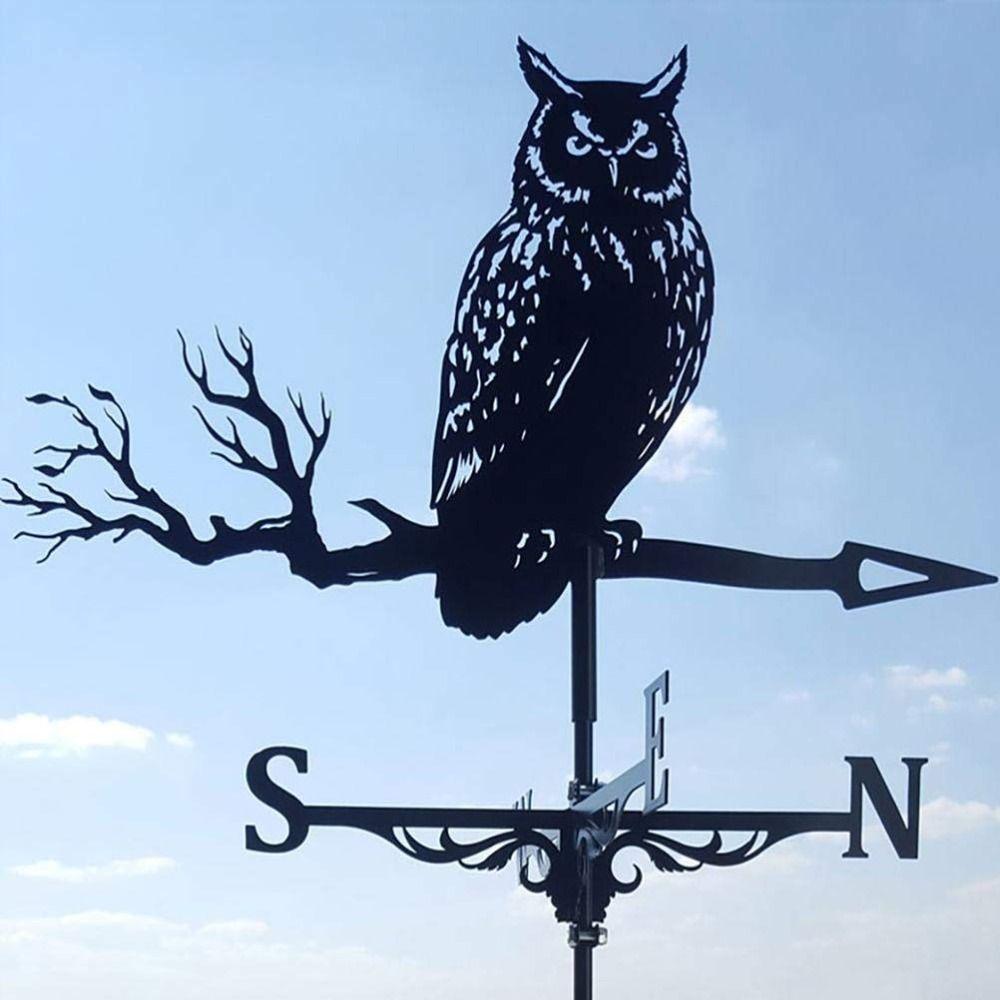 Creativity Owl Weather Vane Black Metal Wind Vane Outdoor Crafts Roof Garden Decorations Wind Indicator