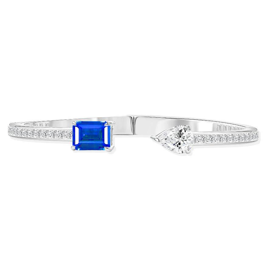 WUIHA Vintage 100% 925 Sterling Silver 6 * 8 MM Lab Sapphire Emerald High Carbon Diamonds Gemstone Bracelet Bangle Fine Jewelry