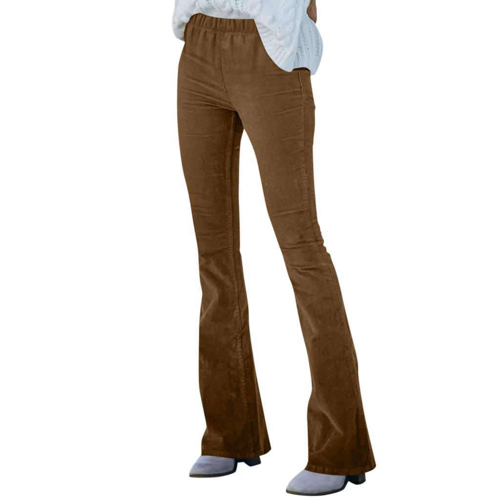 Women's Corduroy Flare Pants Elastic Waist Bell Bottom Trousers