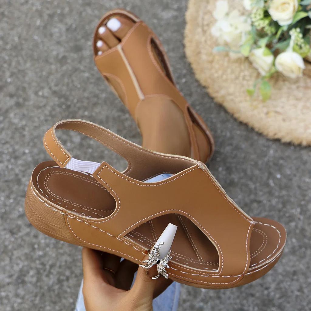 Новые летние женские босоножки на танкетке, ортопедические сандалии премиум-класса с открытым носком, винтажная нескользящая кожаная повседневная женская обувь на платформе в стиле ретро