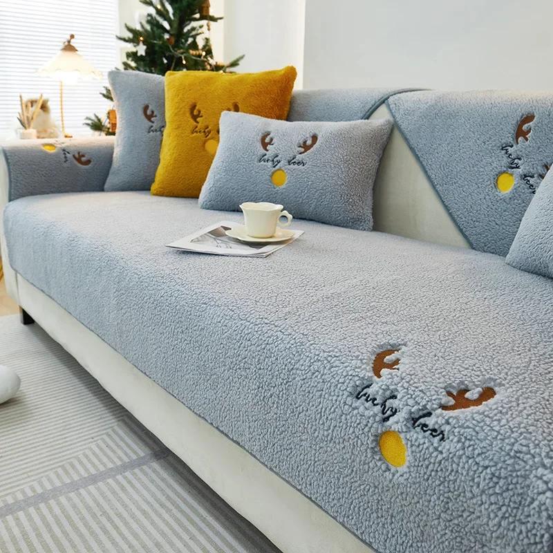 Рождественский толстый кроличий мех плюшевый диванный чехол нескользящий мягкий диван полотенце подушка для гостиной современный домашний декор