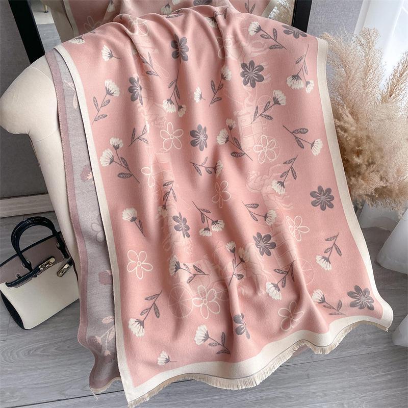 2024 Autumn/Winter New Color Blocked Imitation Cashmere Women'S Tassel Shawl Thickened Warm Double Sided Jacquard Wool Scarf