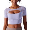New Naked Mesh Hollow Short Sleeve Fake Two Piece Yoga Top Integrated Coaster Shockproof Gathering Fitness Back Top For Women