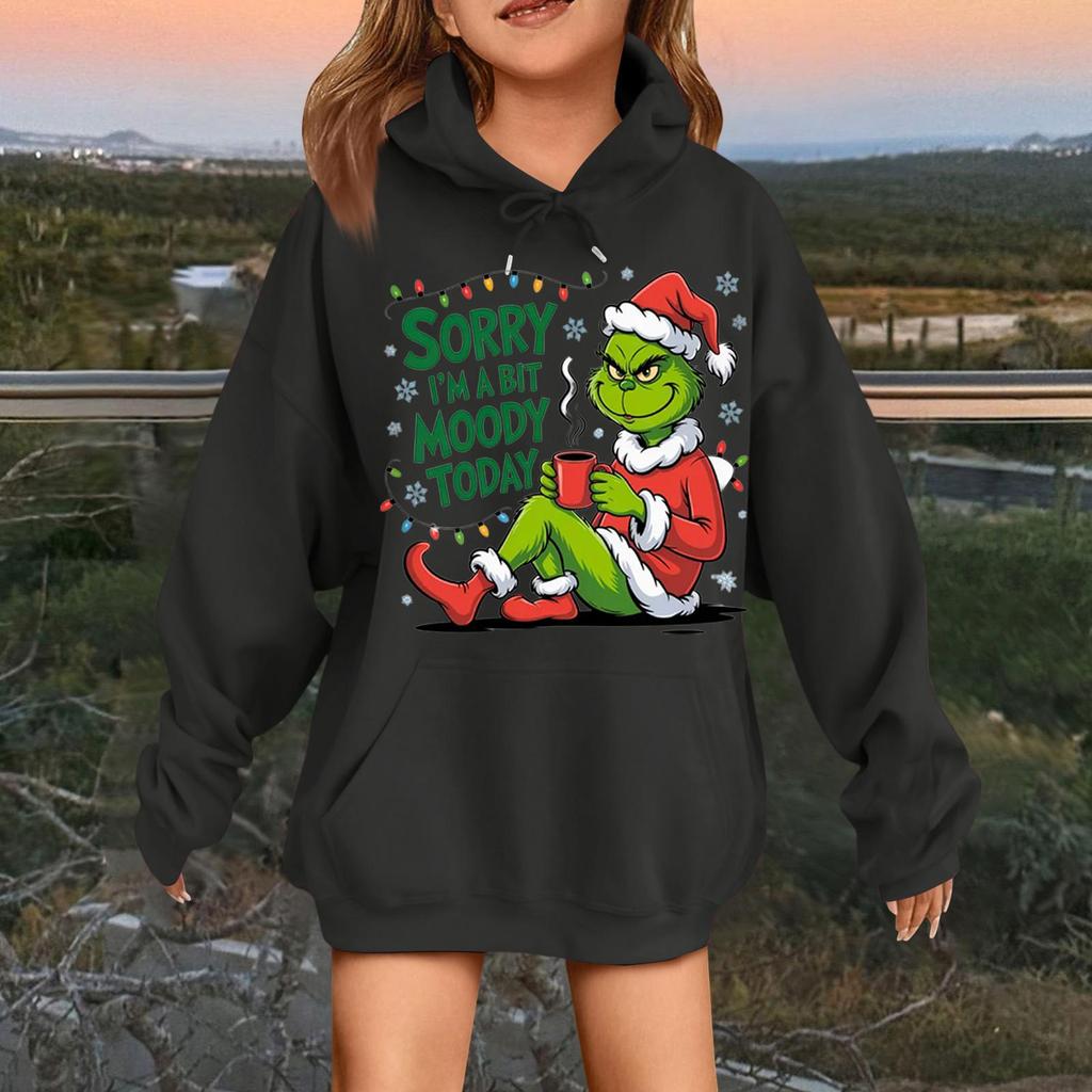 Children's Fashionable Casual Long-sleeved Loose Christmas Print Pullover Hooded Sweatshirt