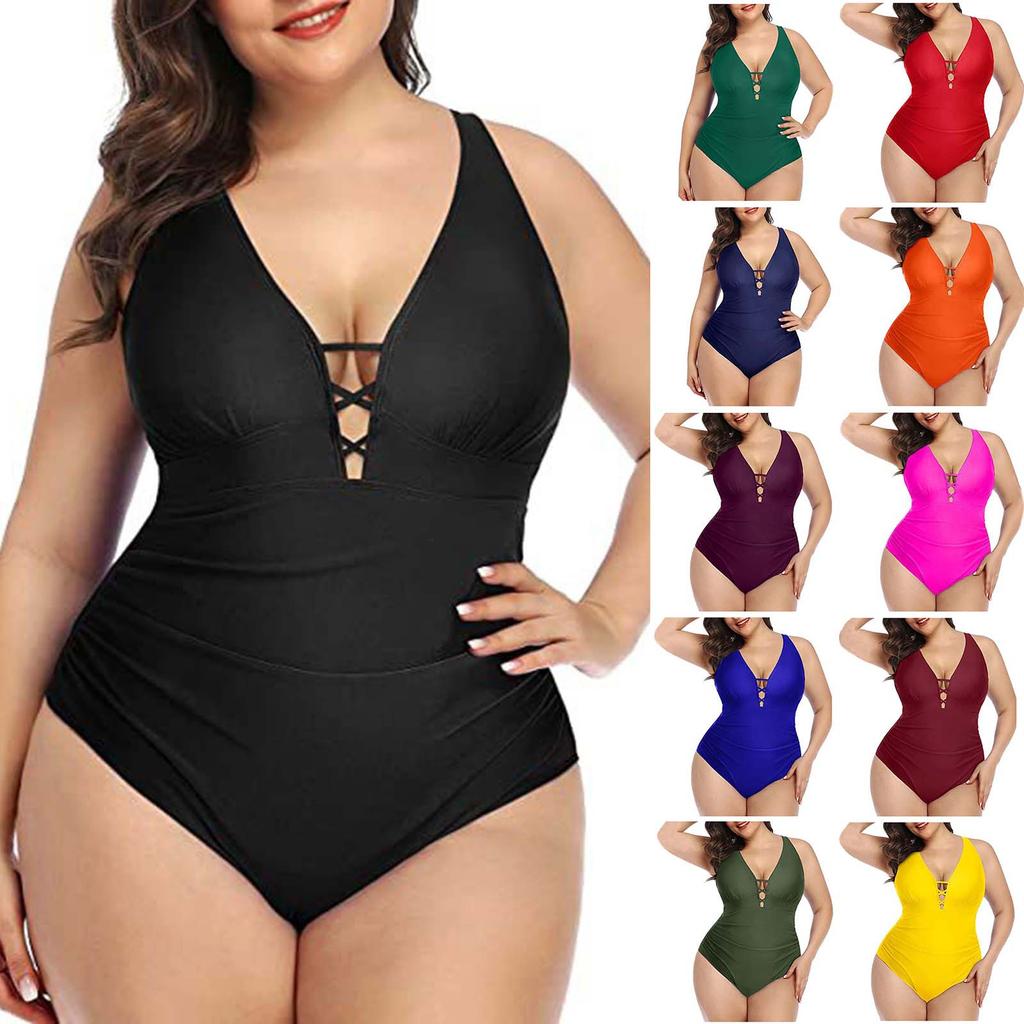 Women's Fashion One-Piece V-Neck Swimming Costume With Bra Pads And No Steel Bra