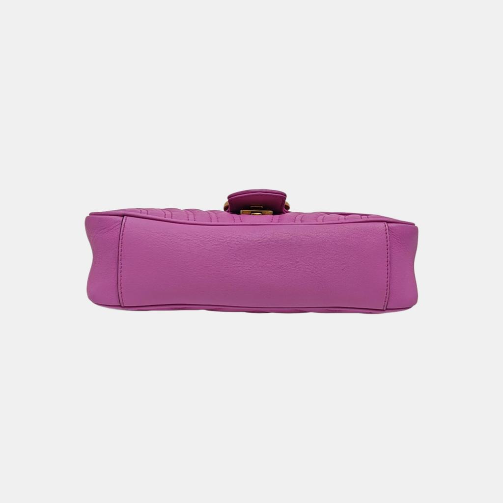 [Pre-Owned] GG Marmont Medium Pink Leather Quilted Wave Shoulder Bag - Excellent #1W42MYS