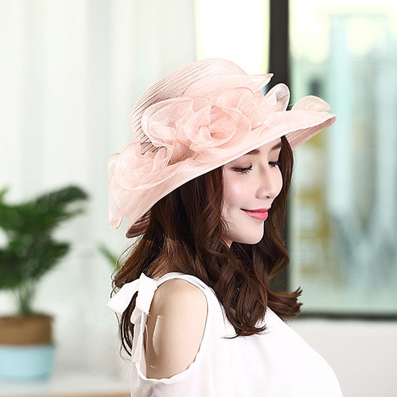 Hat women's summer European and American style organza straw woven stacking flower fashion mesh yarn hat sun protection sun hat versatile cool hat