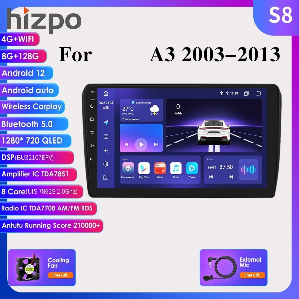 Hizpo 4G + WIFI 2 Din Android Auto Radio для A3 8P 2003-2013 Carplay Автомобильный мультимедиа GPS 2din Авторадио Навигация GPS Головное устройство Автомобильное видео