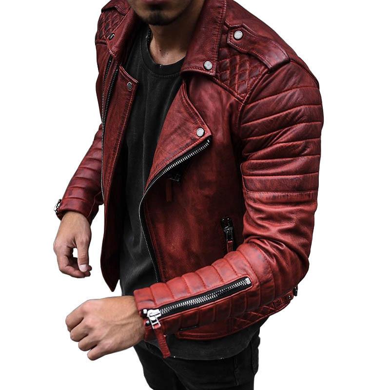 Европа, Америка и мода Slim Fit с откидным воротником ветрозащитное мотоциклетное мужское кожаное пальто