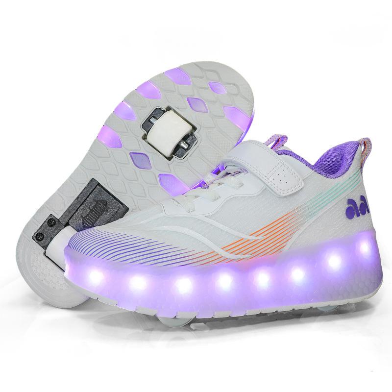 Самоходные роликовые коньки, четырехколесная студенческая версия с колесами, обувь, детские роликовые коньки, выдвижные двухколесные кроссовки на липучках