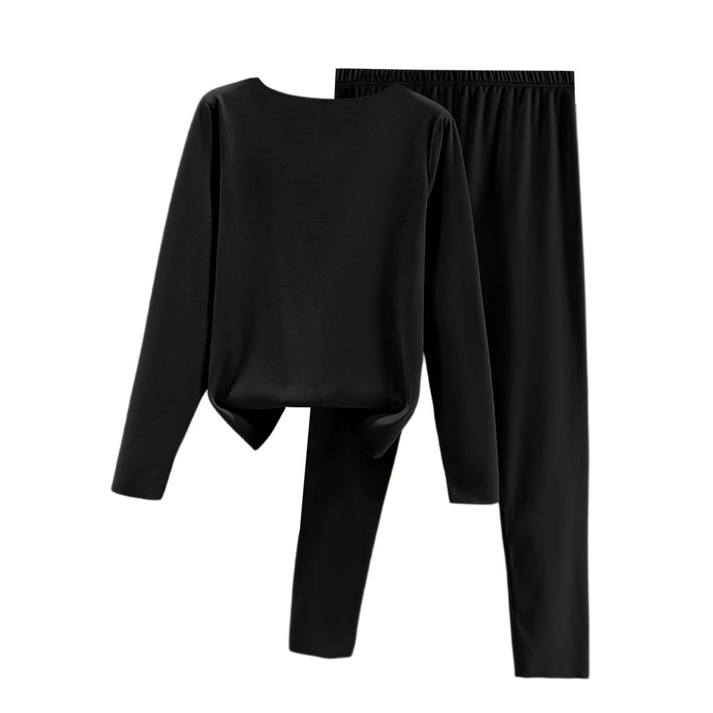 Ladies' Casual And Comfortable Long Sleeved Solid Color With Thick Velvet Sleepwear And Warm Pants Set