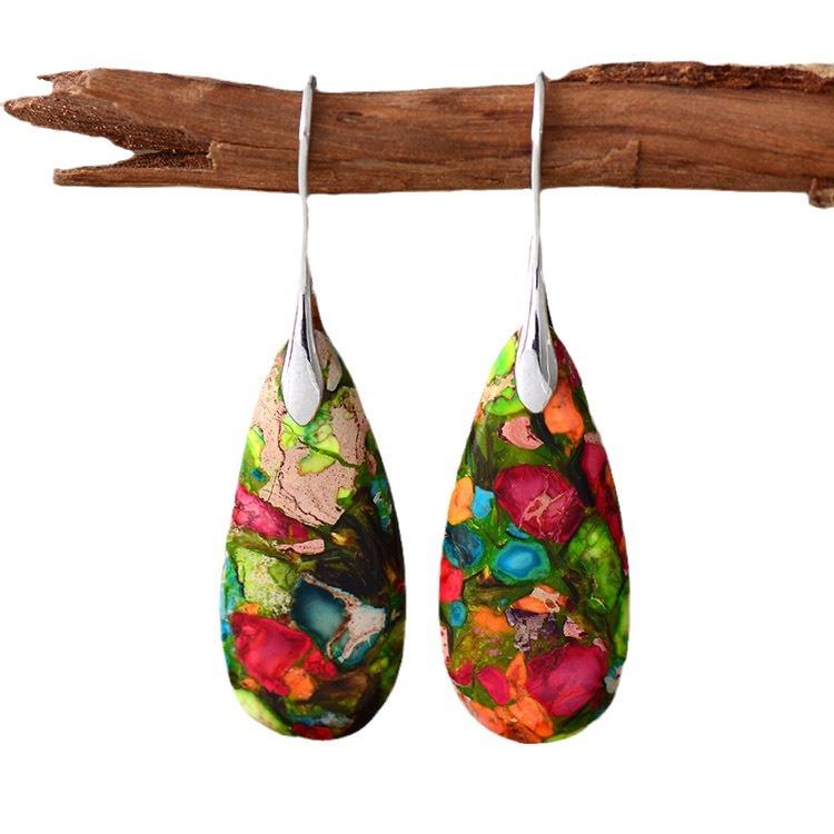 Bohemian Emperor Stone Water Drop Pendant Earrings European and American Popular Ins Jewelry