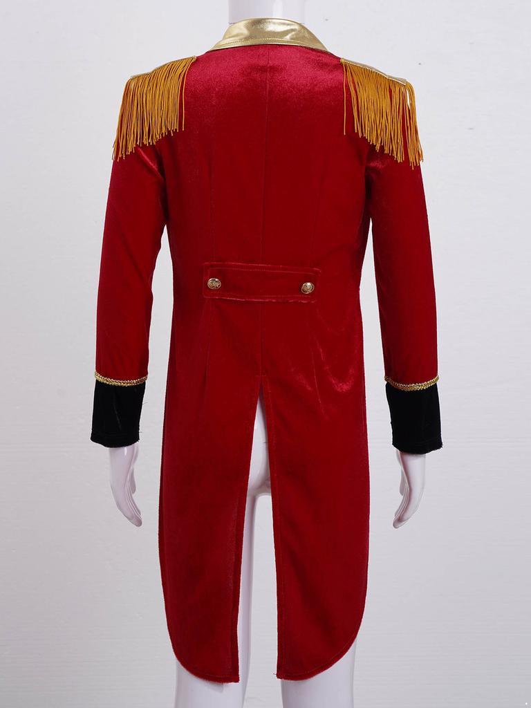 Boys Circus Cosplay Costume Long Sleeves Tassel Details Dip Hem Coat Role Play Jacket