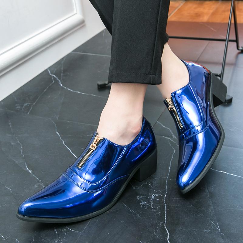 Men High Heels Gold Leather Derby Wedding Dress Dance Elevator Shoes Height Increase Tuxedo Prom Party Nightclub Shoes Plus Size