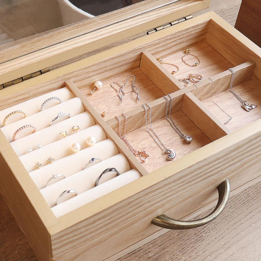 [Sears] Sears Wooden Jewelry Box, Accessory Box, Large Capacity Storage for Necklaces, Rings, Earrings, Natural Brown s98-0001-nb