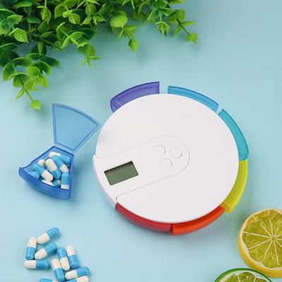 Электронный дозатор таблеток на 7 дней, коробка для хранения таблеток с будильником, легкая и удобная для переноски круглая электронная умная коробка для таблеток