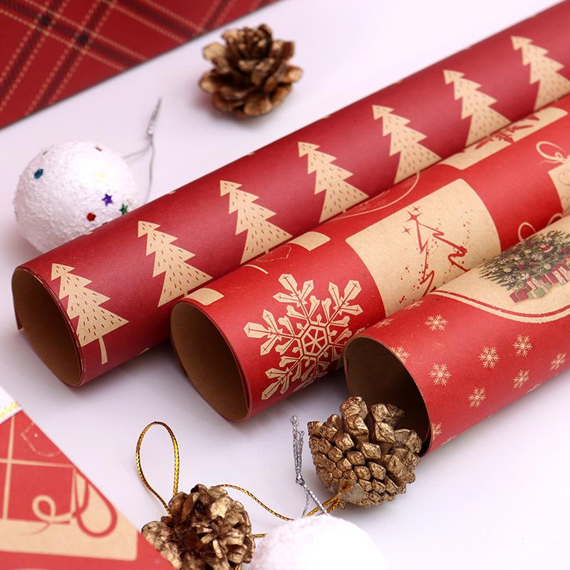 76x50cm Christmas Gift Wrapping Paper Birthday Party Wedding DIY Craft Paper Xmas Tree Snowflake Print Gift Box Packaging Papers