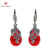 Vintage Earrings With Red Ruby Gemstones For Charm Lady Silver Drop Earrings Women Wedding Party Gift