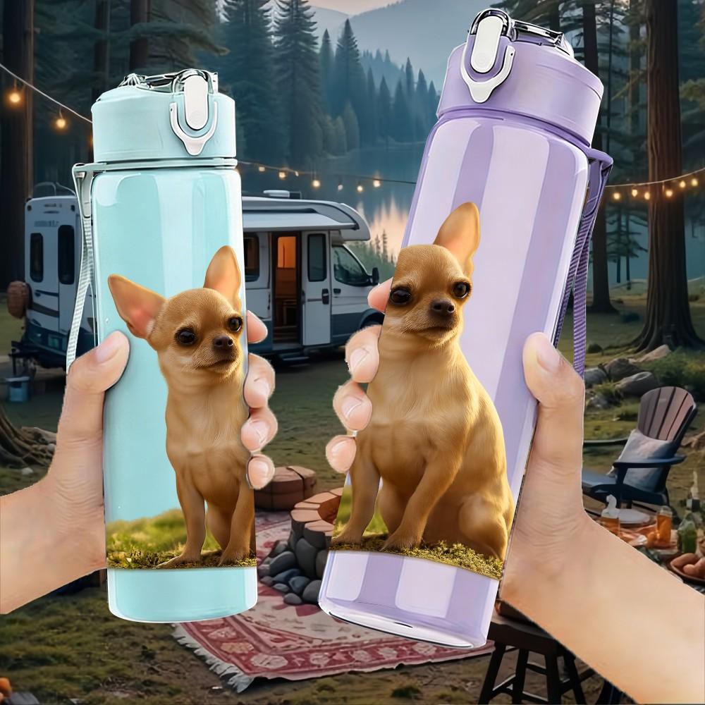 1PC Standing Chihuahua 750ml Color Plastic Sports Water Bottle Leakproof Flip Straw Lid Suitable for Sports Office Home Use
