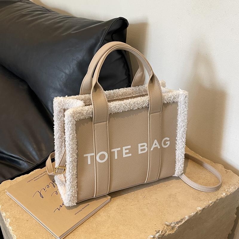 Модная повседневная однотонная женская сумка с плюшевым краем, стеганая, с буквенным принтом, на молнии, женская сумка через плечо