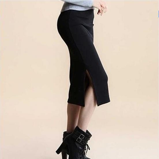 Women Midi Skirt Mid-rise Back Split Design Solid Color Knitting Skirt Hip Wrapped Office Lady Skirt