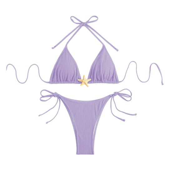 Женский комплект бикини с завязками по бокам, двухсекционный купальник с декором в виде морской звезды, сексуальный треугольник