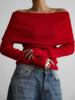 2026 New Women's Off Shoulder Long Sleeve Knit Top - Fall Winter Slim Fit Sexy Pullover Sweater