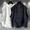 Мужской летний жилет с капюшоном на молнии и половиной планки без рукавов в стиле хип-хоп, жилет, однотонный быстросохнущий жилет с большими карманами