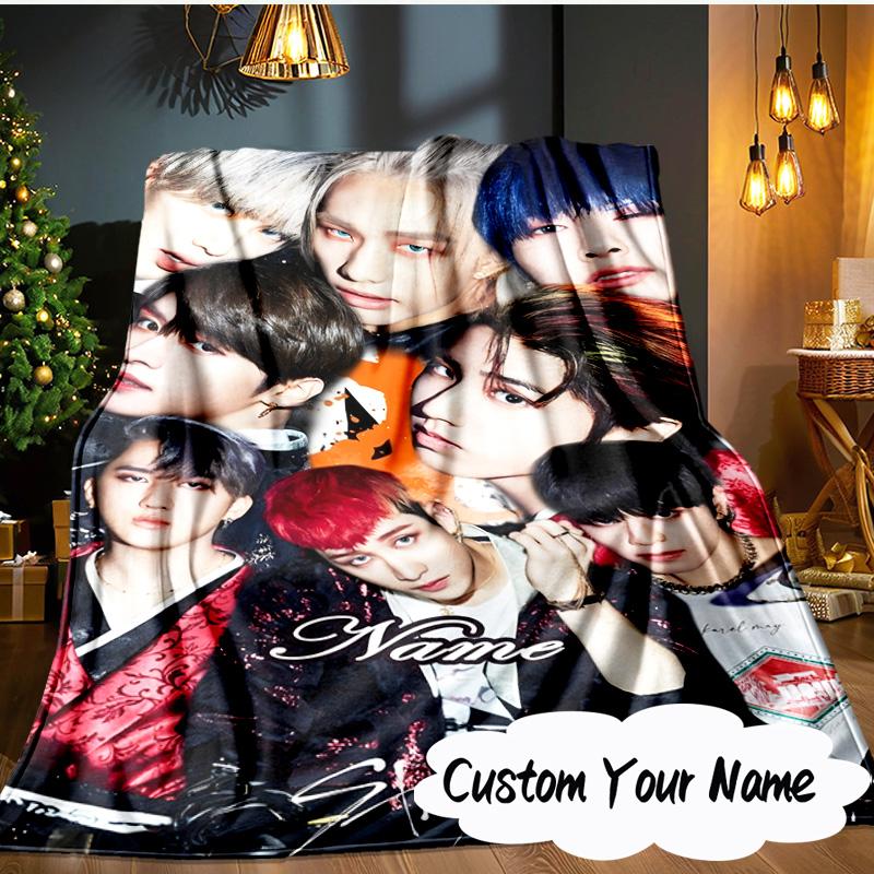 Custom Name K-pop Stars Unite Blanket Ideal Bedding Blanket Perfect for Travel, Camping, Living Rooms, Offices, Sofas, Fan Christmas gift