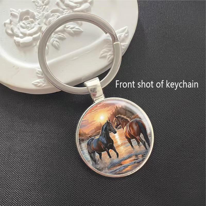 Running Stallion Pattern Round Pendant Keychain - Hot-selling Metal Charm Gift
