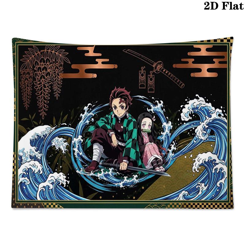 Tanjiro Nezuko Kamado Wall Tapestry Aesthetic Wall Hanging Printed Fabric Blanket Decorative Tapestries for Bedroom Living Room Home Decor