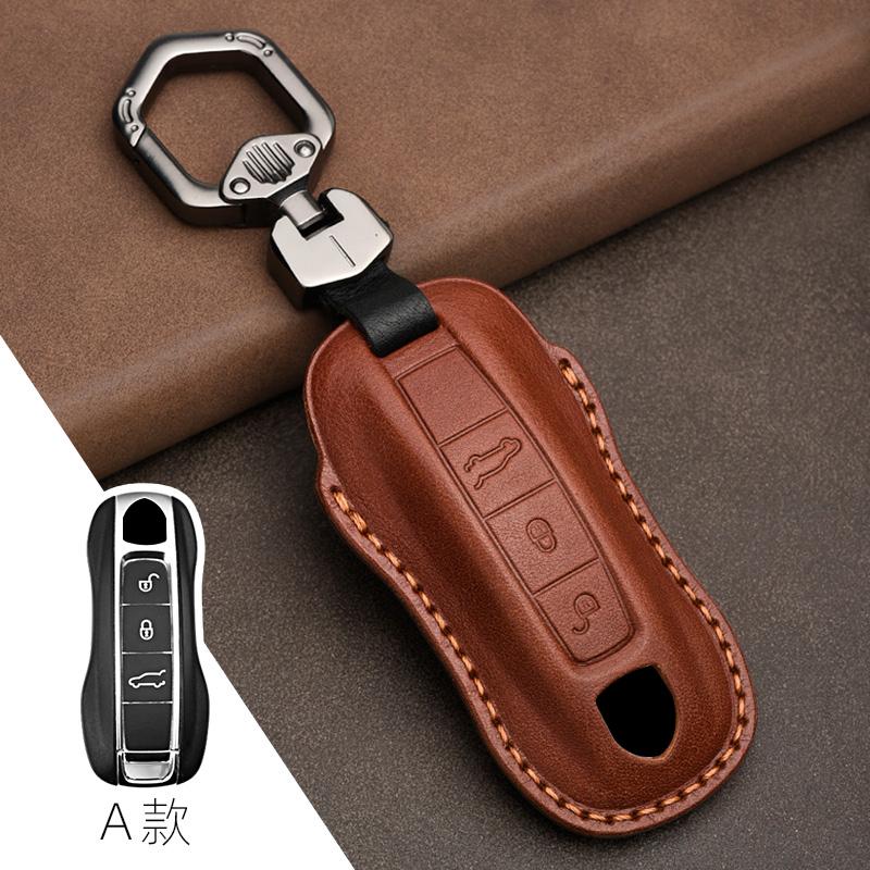Genuine leather Protector For Porsche New Cayenne Panamera 911 992 Taycan Key Case Cover Fob